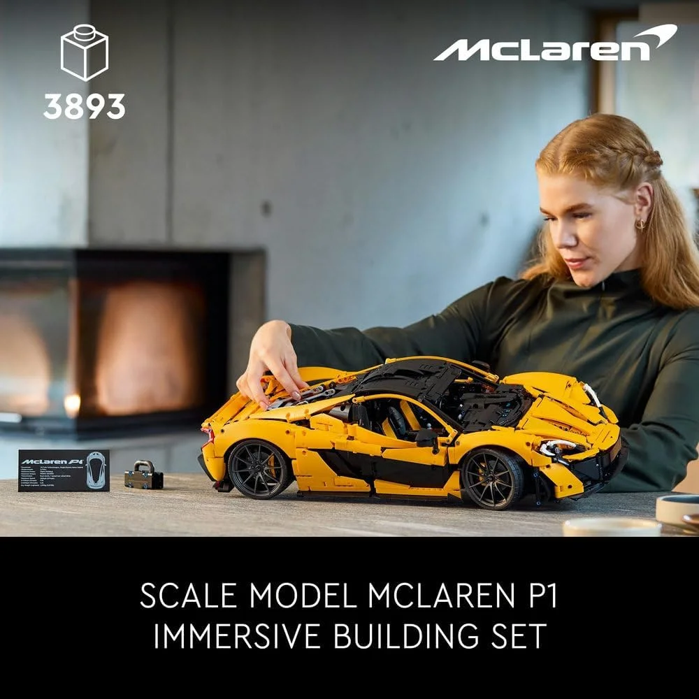 مجموعه ساخت مدل ماشین مسابقه ای LEGO Technic McLaren P1، کیت مدل ماشین در مقیاس برای بزرگسالان، خودرو کلکسیونی با موتور پیستونی V8 و گیربکس 7 سرعته، هدیه ای برای آقایان و بانوان 42172