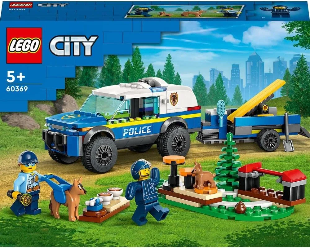 مجموعه آموزش سگ پلیس سیار LEGO City 60369، ماشین اسباب بازی شاسی بلند با تریلر، مسیر موانع و فیگورهای توله سگ، مجموعه بازی حیوانات برای پسران و دختران بالای 5 سال