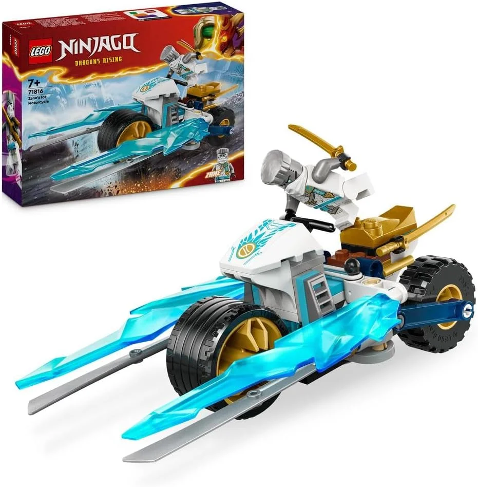 موتورسیکلت یخی زین لگو نینجاگو، اسباب بازی برای پسران و دختران 7 سال به بالا، مجموعه موتورسیکلت Dragons Rising با مینی فیگور شخصیت زین، مجموعه بازی ماجراجویی نینجا، هدیه وسیله نقلیه کوچک برای کودکان 71816