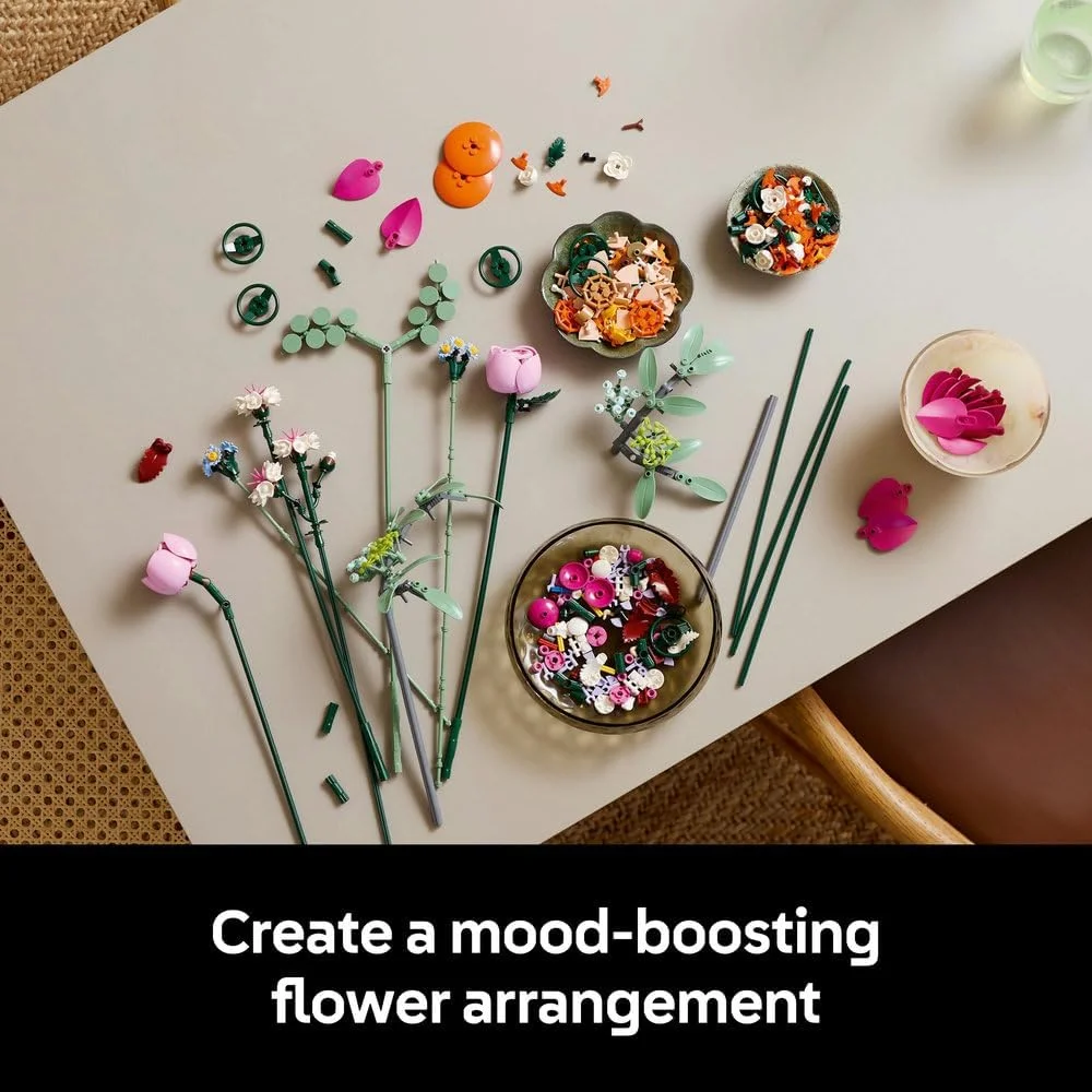 مجموعه گل های صورتی زیبا LEGO Botanicals برای بزرگسالان - کیت ساخت دکور گلدار منزل با گل های رز مصنوعی، گل مینا، گل گندم و آقطی - هدیه طبیعت برای زنان و مردان - 10342