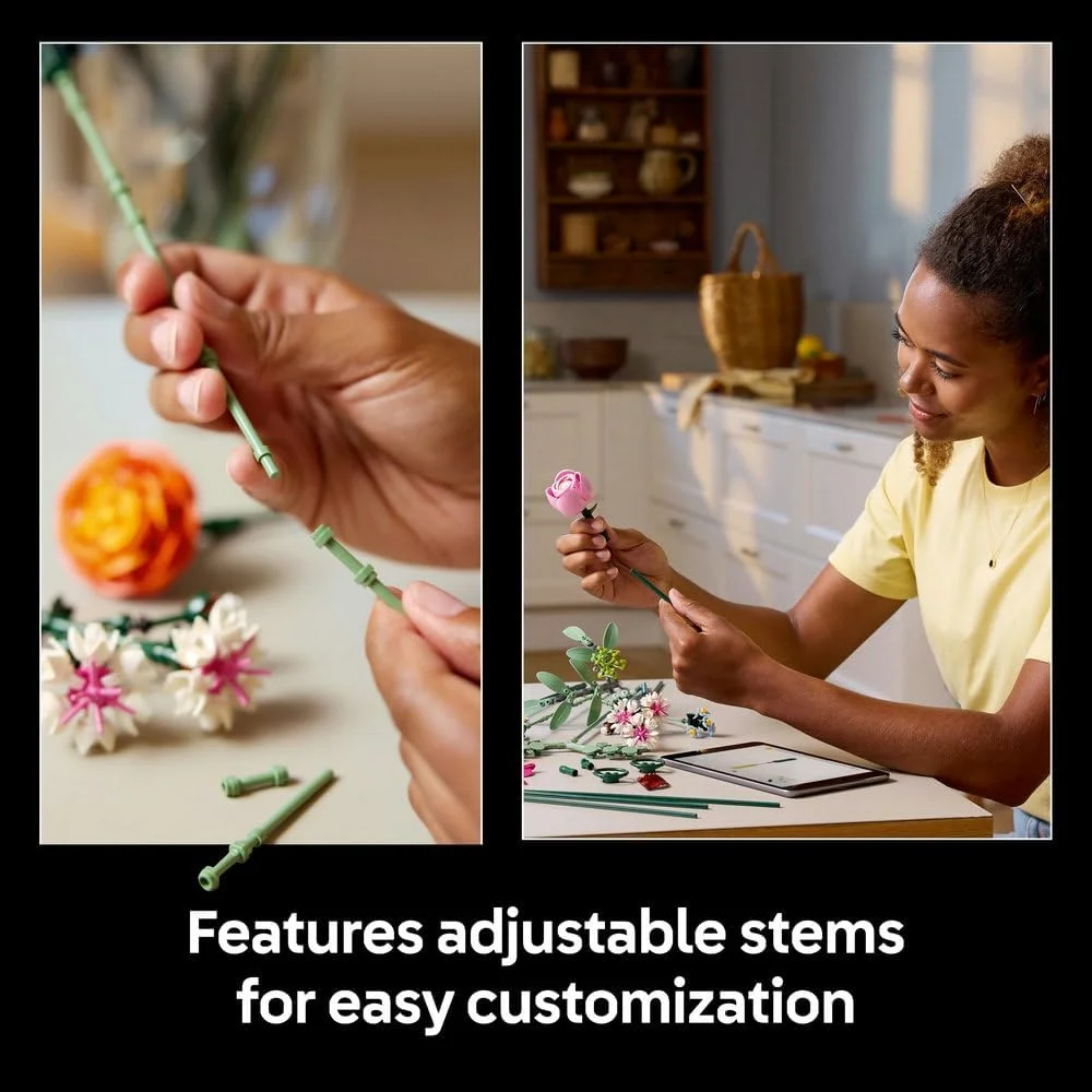 مجموعه گل های صورتی زیبا LEGO Botanicals برای بزرگسالان - کیت ساخت دکور گلدار منزل با گل های رز مصنوعی، گل مینا، گل گندم و آقطی - هدیه طبیعت برای زنان و مردان - 10342