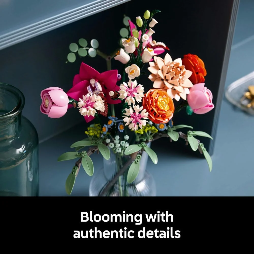 مجموعه گل های صورتی زیبا LEGO Botanicals برای بزرگسالان - کیت ساخت دکور گلدار منزل با گل های رز مصنوعی، گل مینا، گل گندم و آقطی - هدیه طبیعت برای زنان و مردان - 10342
