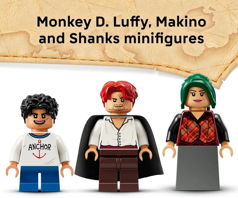 اسباب بازی کلبه دهکده آسیاب بادی لگو ONE PIECE به همراه یک قایق، مینی فیگورهای لوفی جوان، شانکس و ماکینو به همراه لوازم جانبی شامل پوستر تحت تعقیب - هدیه انیمه برای پسران، دختران و طرفداران 8 سال به بالا - 75636