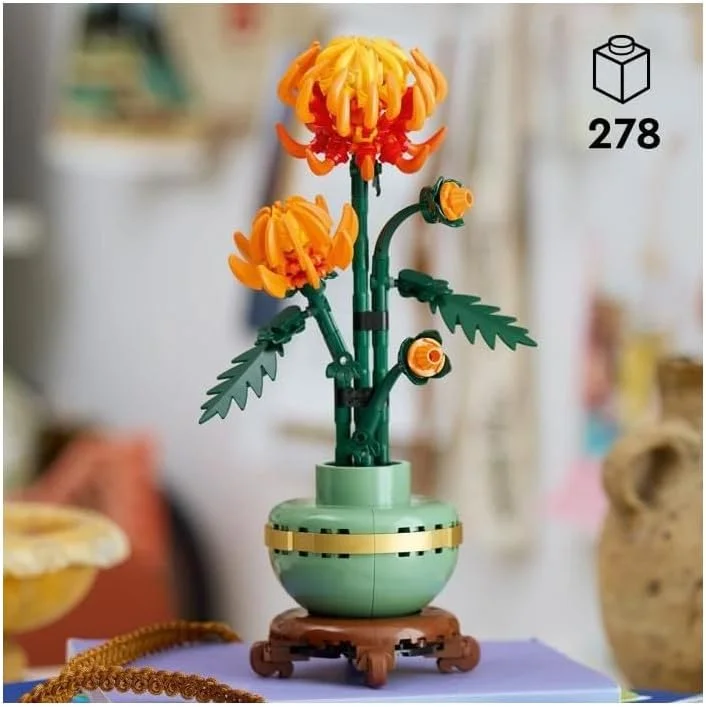 مجموعه ساختنی گل مصنوعی گل داوودی LEGO Icons Botanicals; کیت مدل خلاقانه برای بزرگسالان - هدیه گیاهی مصنوعی برای زنان و مردان - دکوراسیون منزل و محل کار از مجموعه گیاه شناسی - 10368