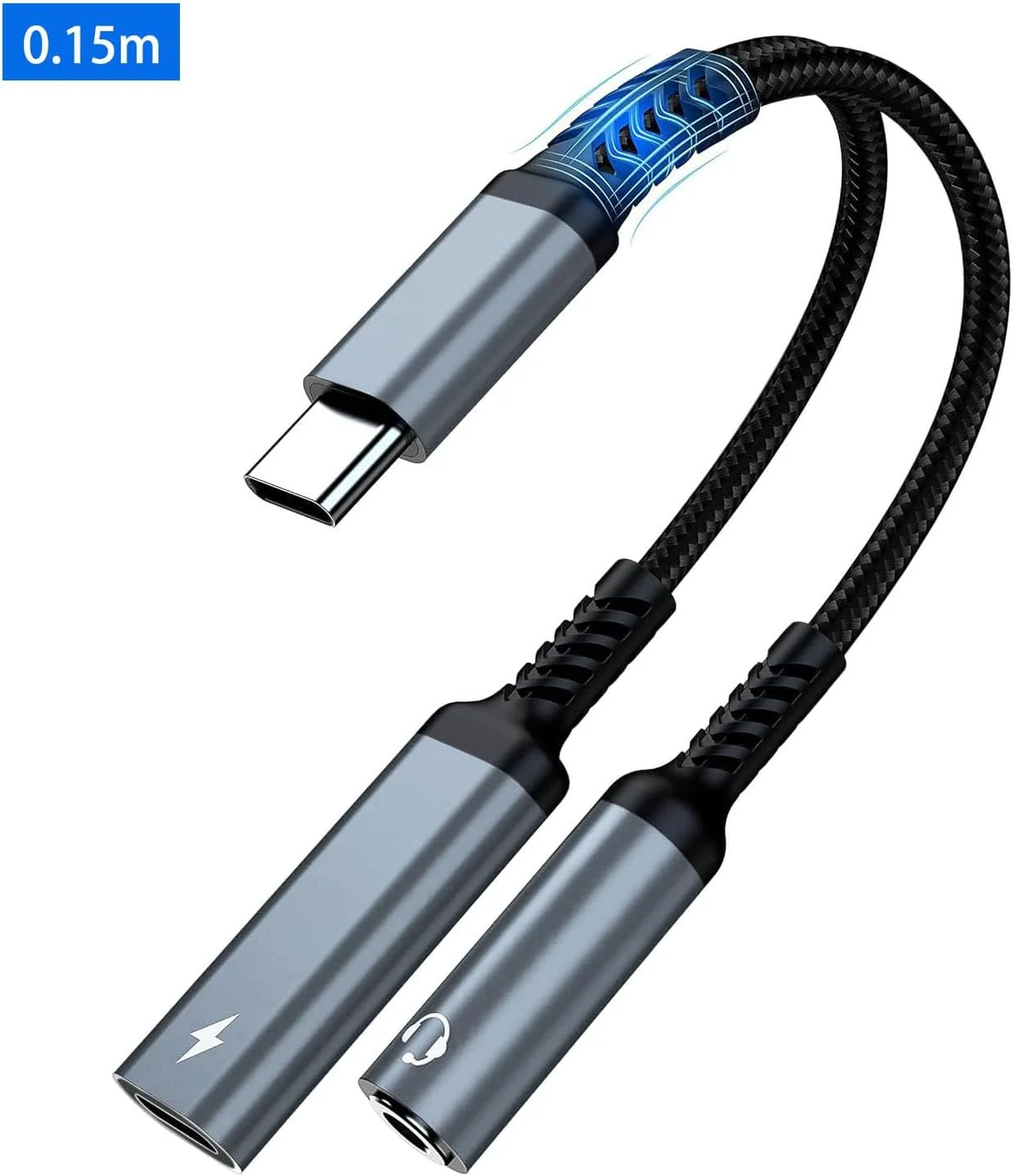 آداپتور هدفون USB-C جوردینو 0.15 متری، USB C به جک میکروفون AUX با شارژ سریع PD 60W برای استریو، هدفون، سازگار با تلفن هوشمند، لپ تاپ، تبلت
