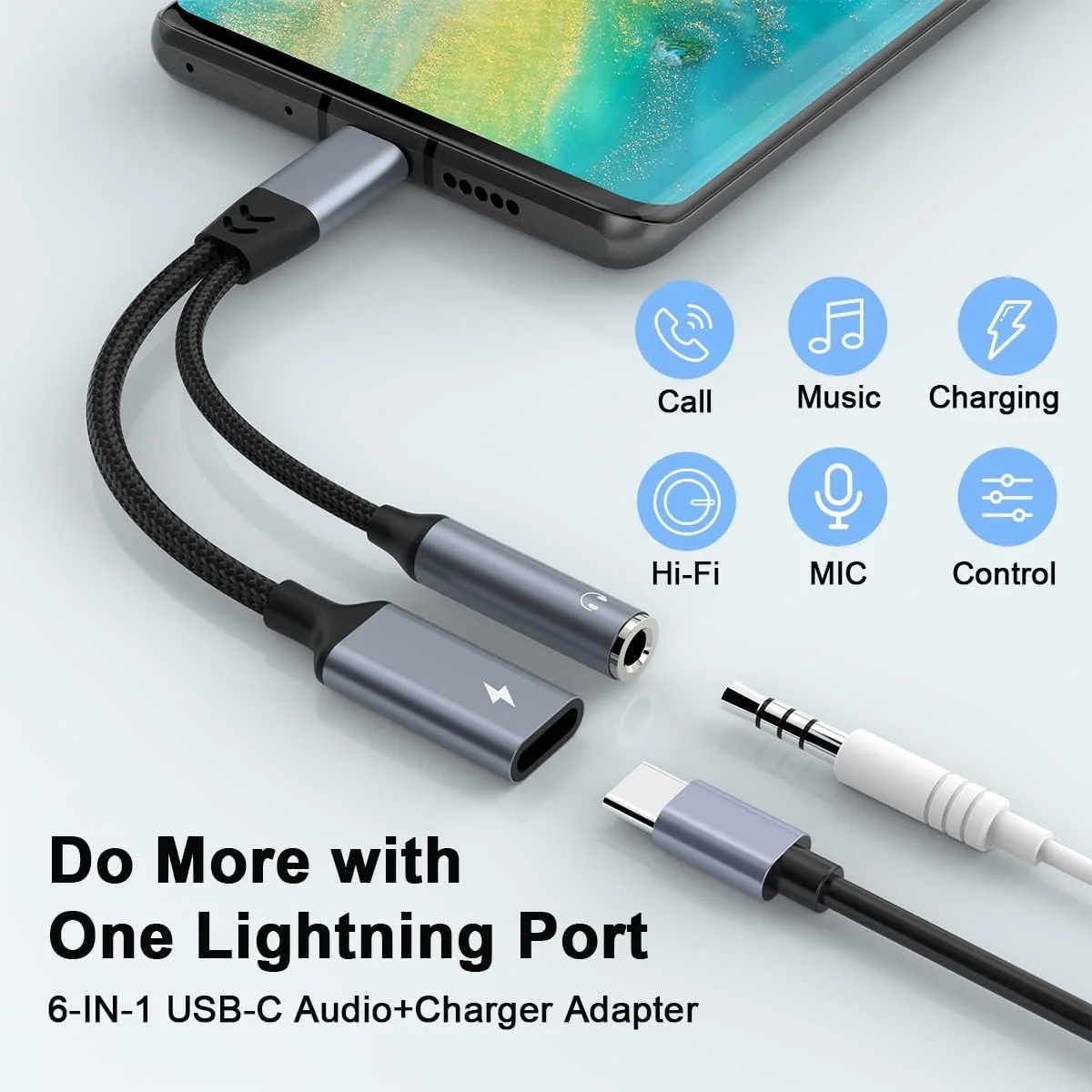 تبدیل USB-C به جک 3.5 میلیمتری هدفون و کابل شارژر 2 در 1، مبدل صوتی Type-C برای تماس ویدیویی، موسیقی، شارژ، HiFi، میکروفون و کنترل برای Samsung Galaxy/iPad Pro Air/Huawei/Pixel تبدیل USB-C به جک 3.5 میلیمتری هدفون و کابل شارژر 2 در 1، مبدل صوتی Type-C برای تماس ویدیویی، موسیقی، شارژ، HiFi، میکروفون و کنترل برای Samsung Galaxy/iPad Pro Air/Huawei/Pixel