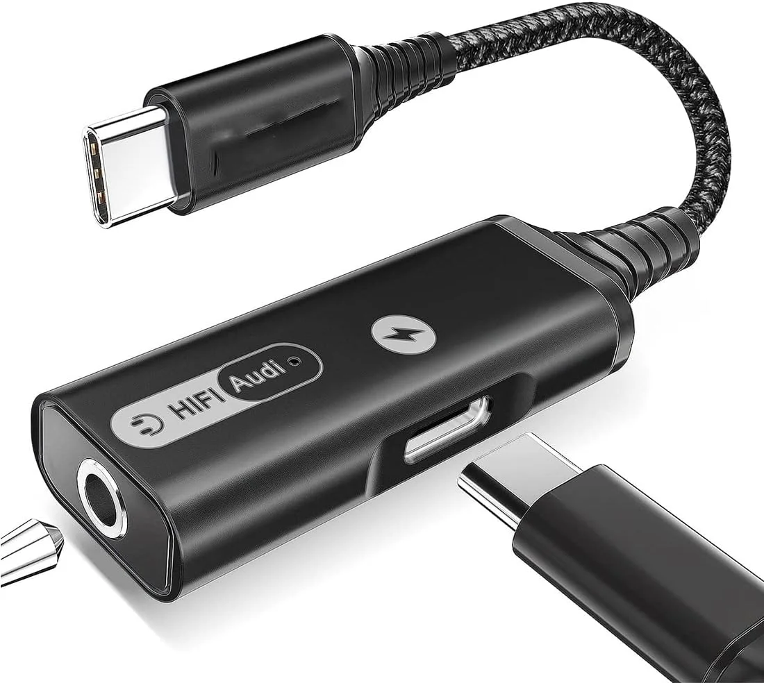 آداپتور USB-C به جک هدفون 3.5 میلی‌متری و شارژر، تبدیل Type-C به AUX میکروفون، 2 در 1 با شارژ سریع PD 60W، سازگار با Galaxy S22/S23 Ultra, Note20, Pixel 6, iPad Pro