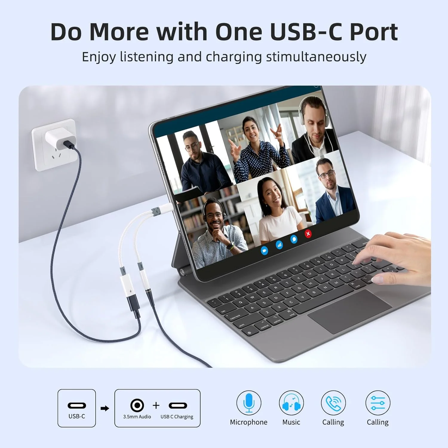 تبدیل USB-C به جک هدفون 3.5 میلی‌متری و شارژر، آداپتور 2 در 1 AUX به USB-C با کابل شارژ سریع PD برای گوشی‌های 16 15 Pro Max Samsung Galaxy S24 S23 S22 Pixel Ultra, iPad Pro