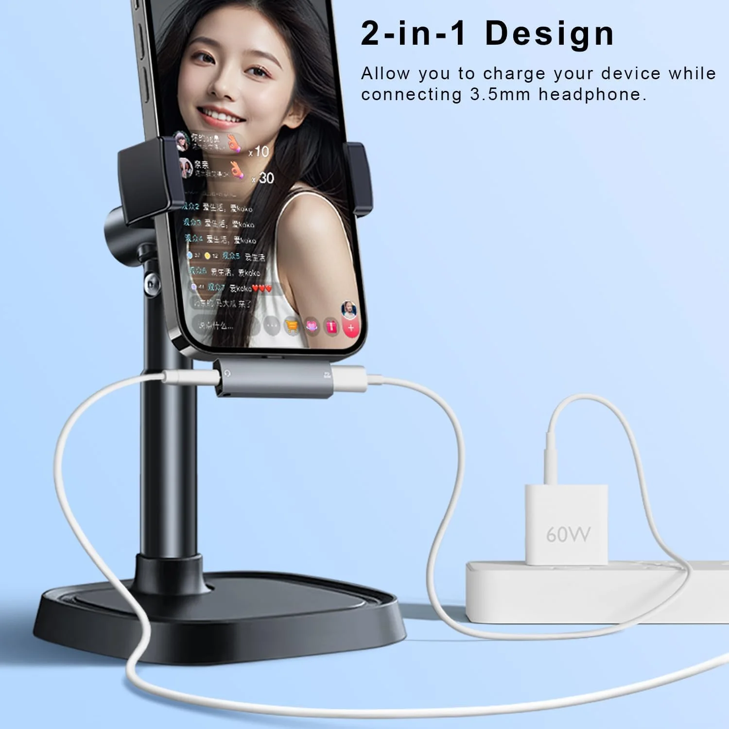 آداپتور USB C به جک هدفون 3.5 میلی‌متری و شارژر، تبدیل 2 در 1 Type C به جک صوتی AUX با شارژ سریع 60 واتی PD برای iPhone 15/16/17، iPad، Galaxy، Pixel