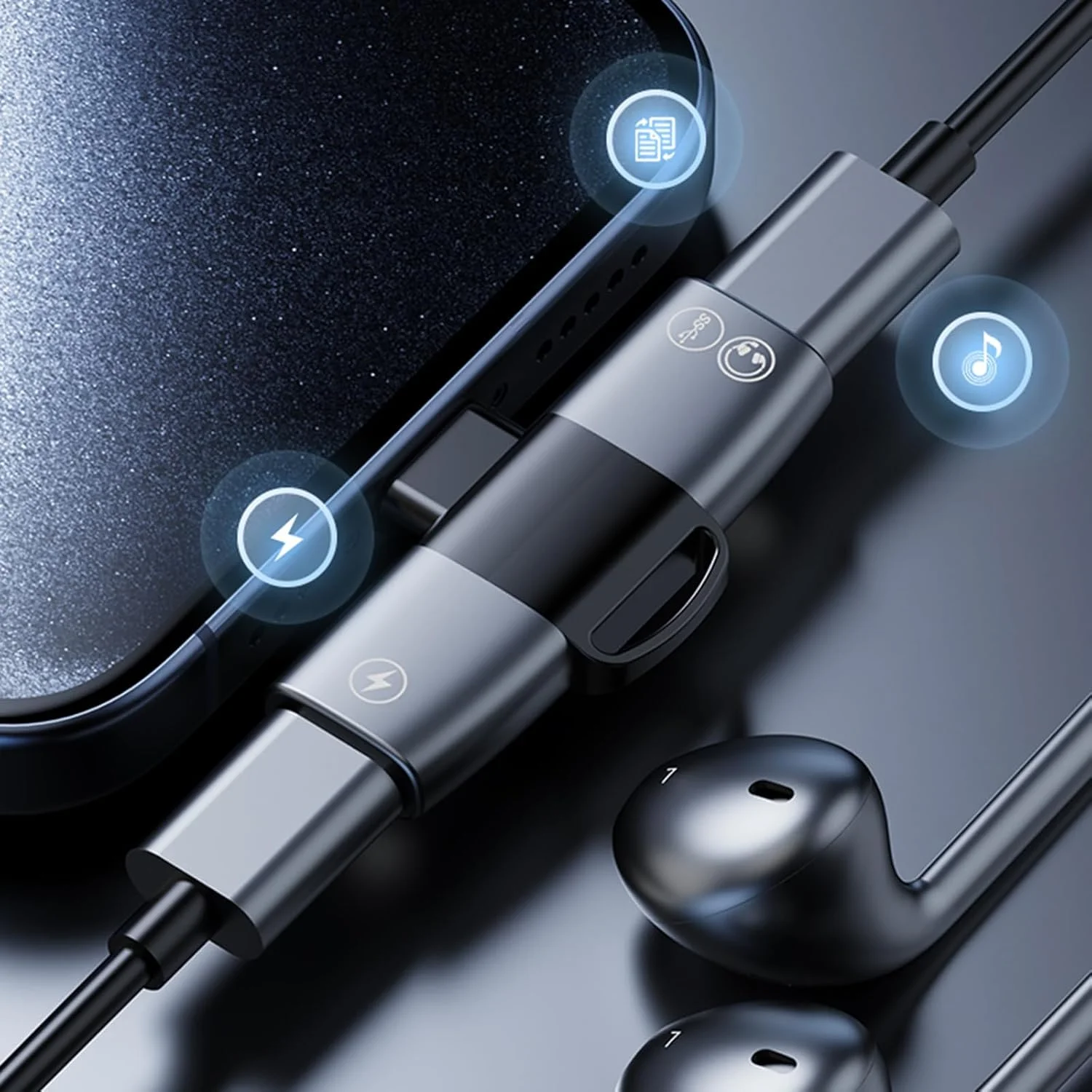 آداپتور USB C به جک 3.5 میلی‌متری هدفون و شارژر، تبدیل 2 در 1 Type-C صدا با کیفیت بالا با شارژ سریع PD، نر به ماده، برای آیفون/گلکسی