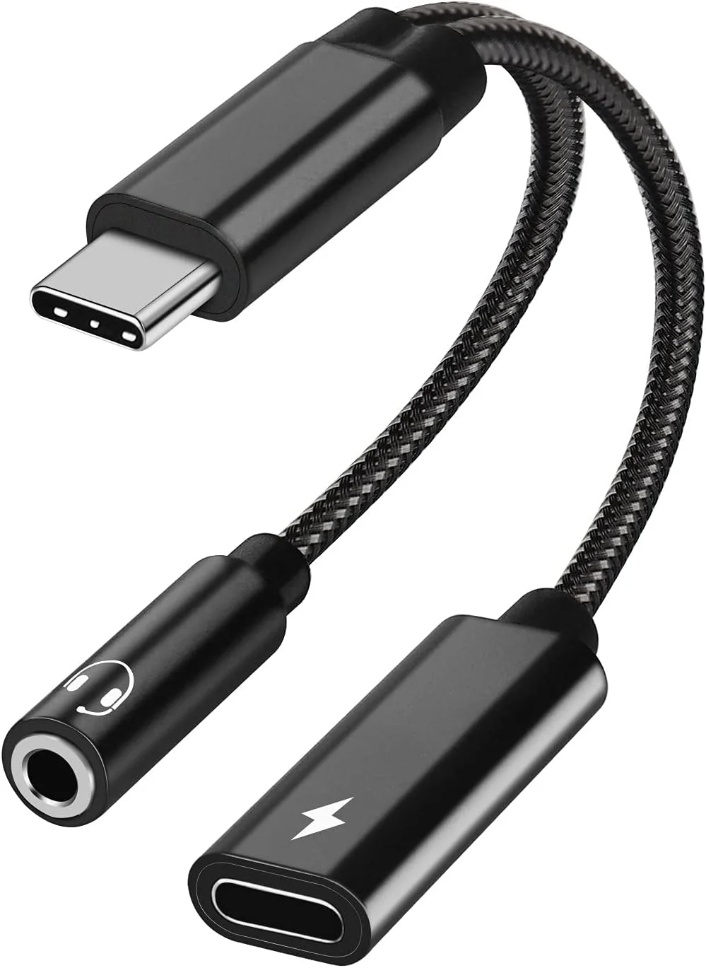 آداپتور 2 در 1 USB C به جک 3.5 میلی‌متری هدفون و شارژر، USB C به جک میکروفون AUX با شارژ سریع PD 60W برای استریو، هدفون، سازگار با Samsung Galaxy S25/S24/S23/S22+، Google Pixel 8/7