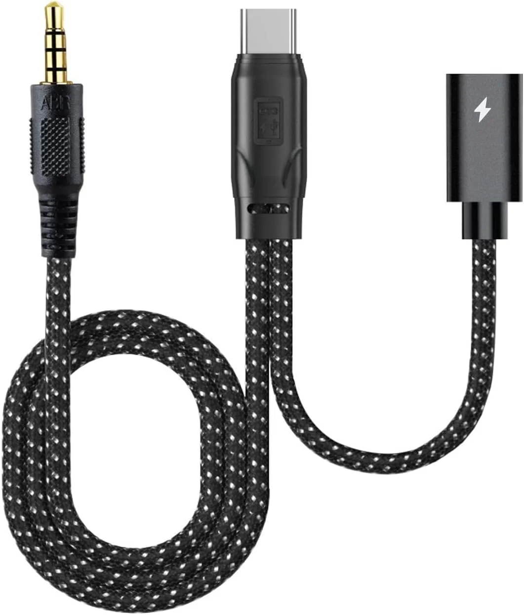 تبدیل USB Type C به جک هدفون 3.5 میلی‌متری و شارژر، تبدیل 2 در 1 USB C به جک صوتی AUX، کابل دانگل شارژ سریع و DAC با وضوح بالا، سازگار با تلفن 15/Samsung و غیره (مشکی)
