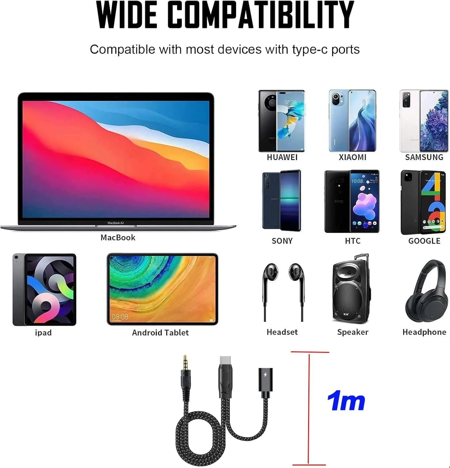 آداپتور USB Type C به جک هدفون 3.5 میلی‌متری و شارژر، کابل تبدیل 2 در 1 USB C به Aux با DAC Hi-Res و شارژ سریع، سازگار با آیفون 15/سامسونگ و غیره (مشکی)
