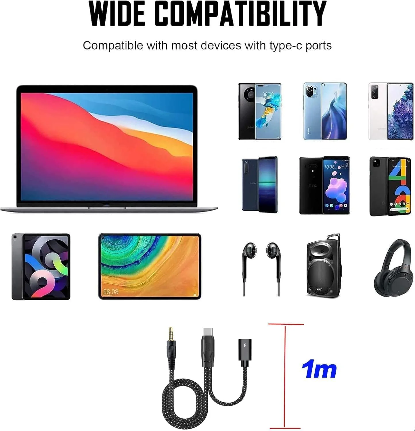 تبدیل USB Type C به جک هدفون 3.5 میلی‌متری و شارژر، تبدیل 2 در 1 USB C به جک صوتی AUX، کابل دانگل شارژ سریع و DAC با وضوح بالا، سازگار با تلفن 15/Samsung و غیره (مشکی)