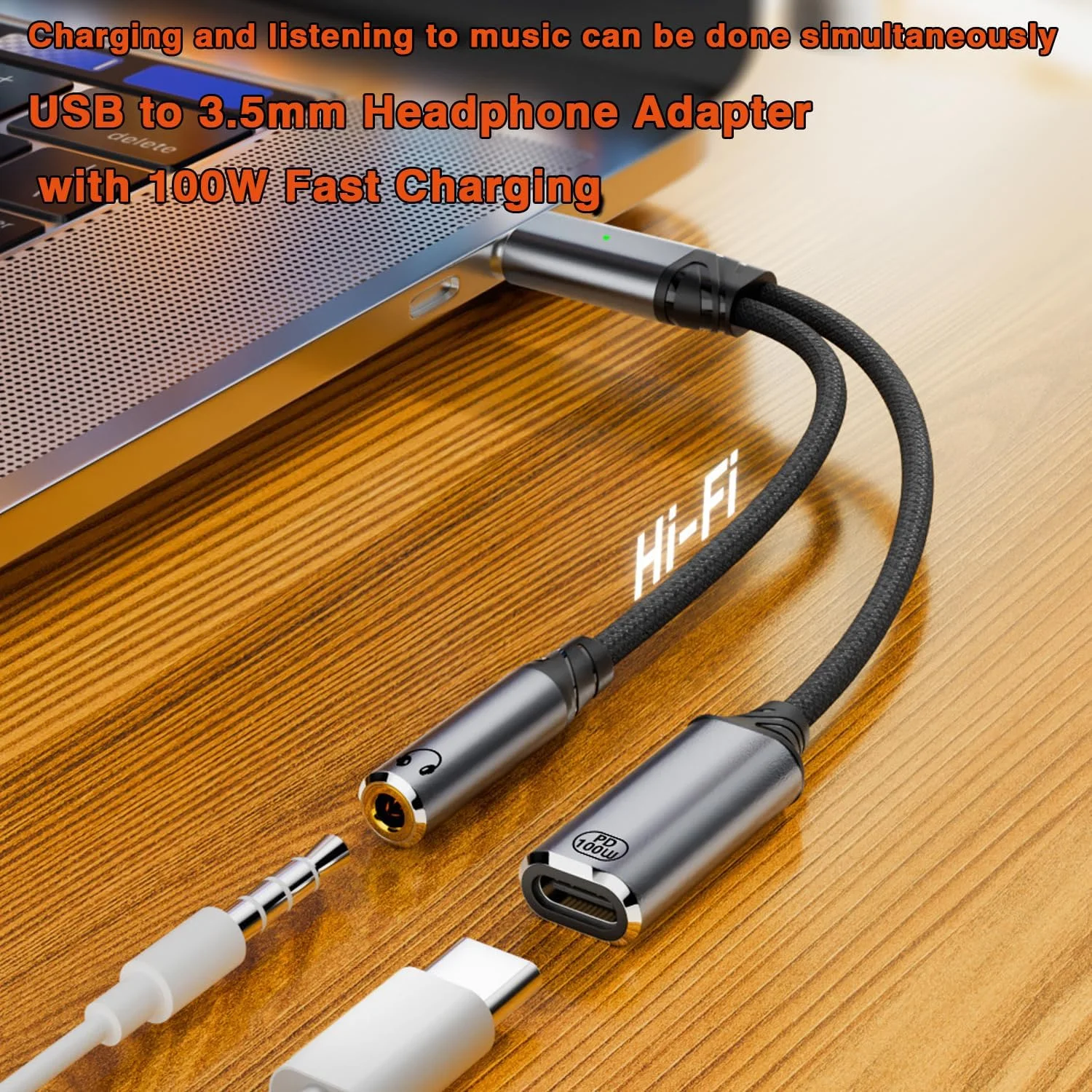 آداپتور USB C به جک هدفون 3.5 میلی‌متری و شارژر، پورت شارژ 2 در 1 USB C PD 3.0 به جک صوتی Aux و کابل آداپتور شارژ سریع 100 واتی سازگار با iPhone 16/15 Pro، Galaxy S25 S24 S23 Ultra