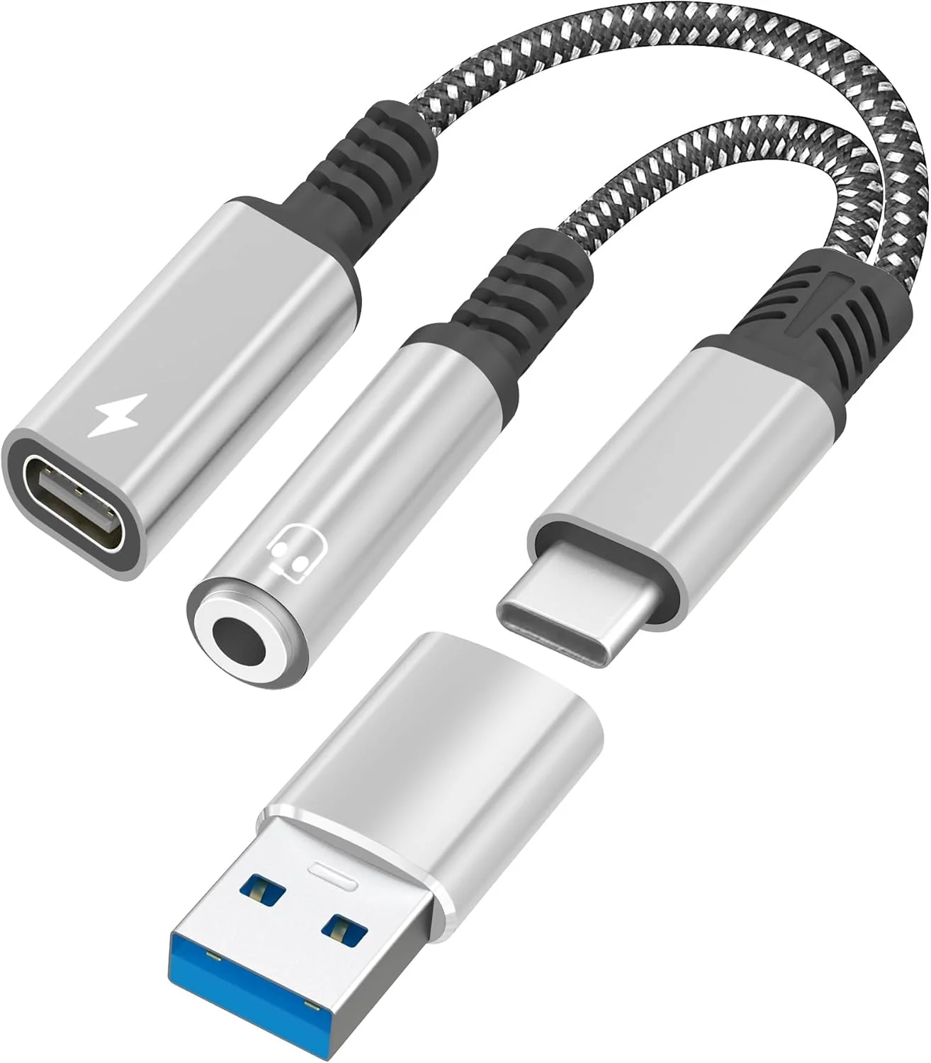آداپتور USB C به جک هدفون 3.5 میلی‌متری و شارژر، پورت شارژ 2 در 1 USB C PD 3.0 به جک صوتی AUX و کابل دانگل شارژ سریع سازگار با Google Pixel 4 3 XL، Galaxy S22/S21/S20 (نقره‌ای)