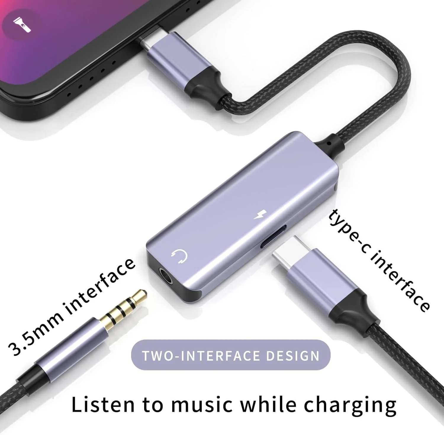 تبدیل USB-C به جک هدفون 3.5 میلی‌متری و آداپتور شارژر، پورت شارژ 2 در 1 USB-C PD 3.0 به جک صوتی AUX و کابل شارژ سریع سازگار با Samsung Galaxy S22 S21 S20, Google Pixel 4 3 XL