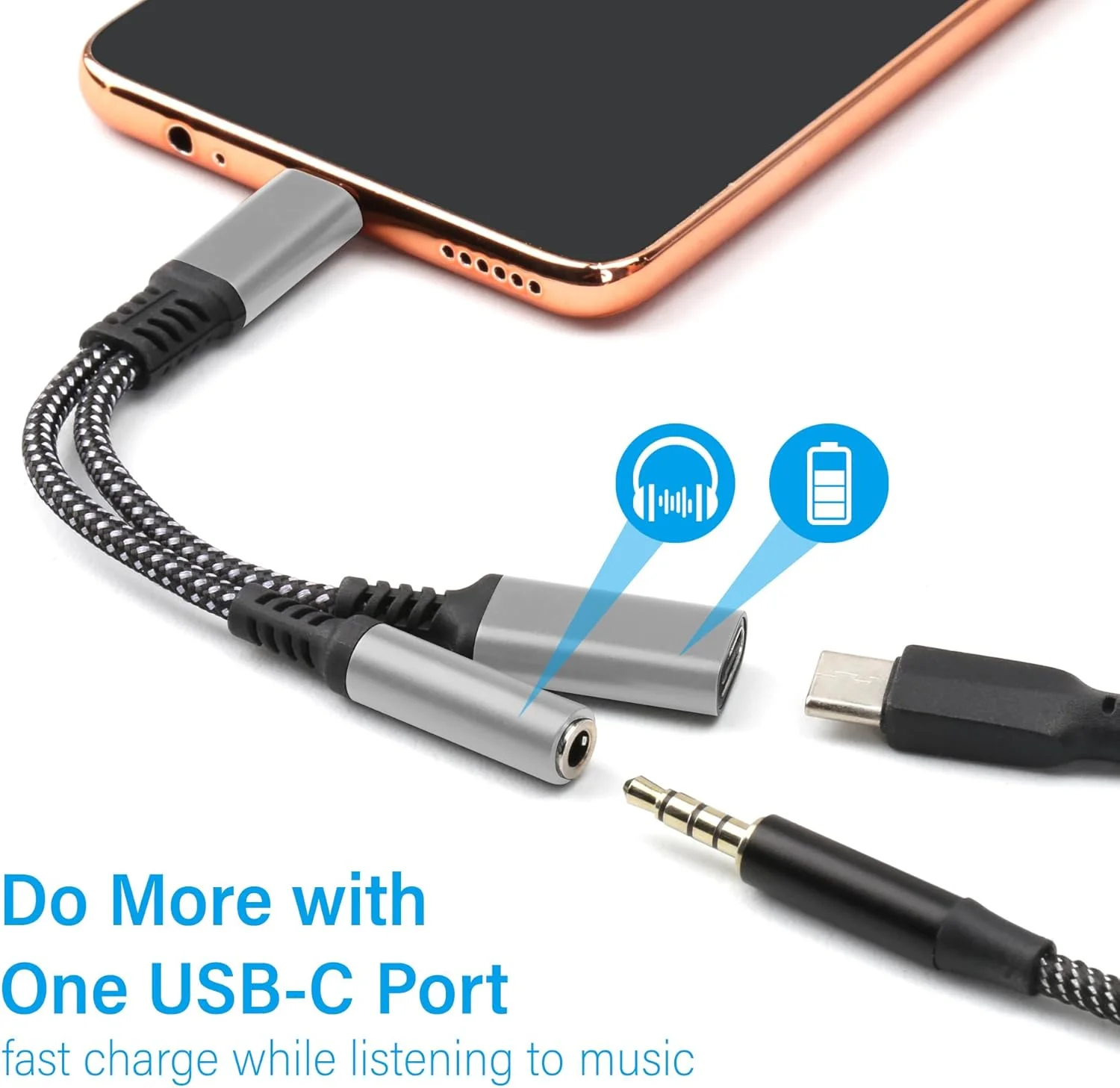 آداپتور USB C به جک هدفون 3.5 میلی‌متری و شارژر، پورت شارژ 2 در 1 USB C PD 3.0 به جک صوتی AUX و کابل دانگل شارژ سریع سازگار با Google Pixel 4 3 XL، Galaxy S22/S21/S20 (نقره‌ای)