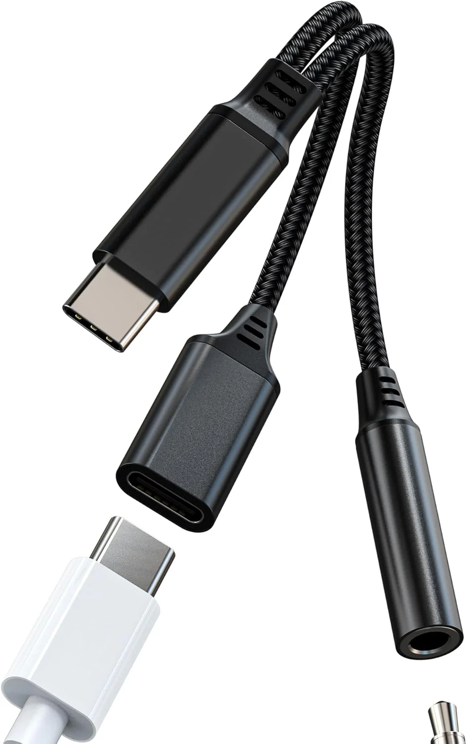 آداپتور USB-C به AUX هدفون برای آیفون 16 15 پرو مکس (2 در 1) کابل صوتی جک 3.5 میلی متری شارژر دانگل سازگار با سامسونگ اسپلیتر سیم برای تلفن سیمی اپل اندروید مادگی برای آیپد پورت DAC گلکسی