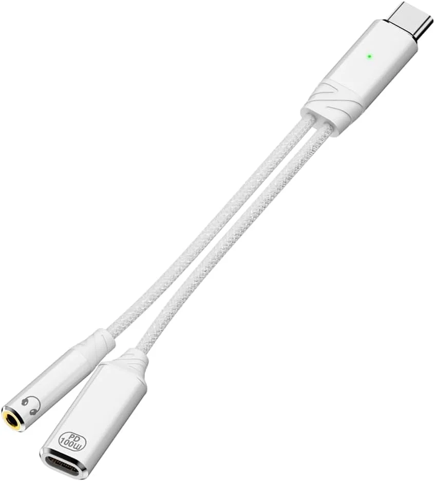 تبدیل USB-C به جک 3.5 میلی‌متری هدفون، تبدیل کننده USB Type-C نر به جک 3.5 میلی‌متری هدفون ماده، کابل صدا و برق USB-C دو در یک، پشتیبانی از کنترل خط و تماس، با کابل شارژ سریع