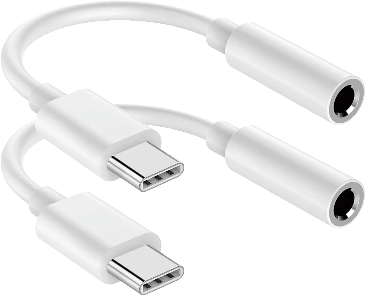 آداپتور USB-C به جک هدفون 3.5 میلی‌متری (2 عددی)، کابل تبدیل Aux به USB-C سازگار با iPhone 17/16/15، iPad Pro، Samsung Galaxy S25 S24 S23 Ultra/Google Pixel - سفید