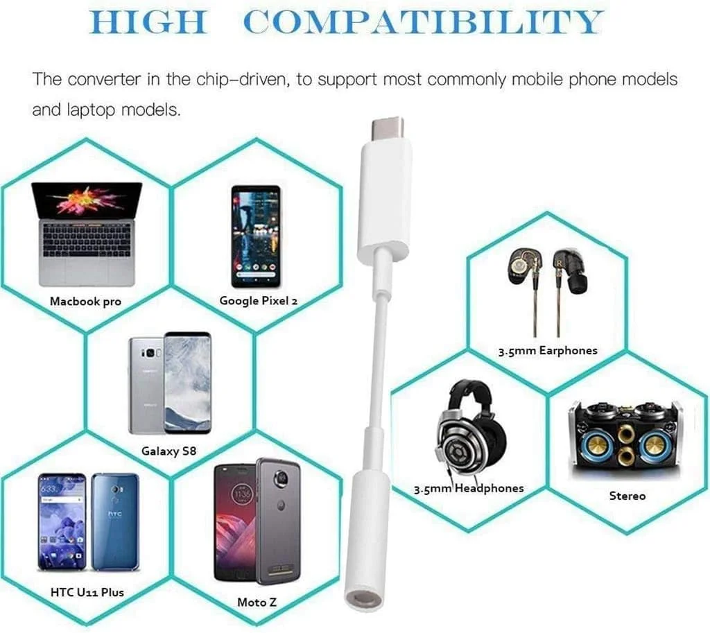 (دو عدد) آداپتور USB-C به جک هدفون 3.5 میلی متری، کابل تبدیل پورت Type C صدا AUX سازگار با iPad Pro/Pixel 4 3 2 XL/Galaxy S22 S21 S20 Ultra Z Flip S20+ Note 20 10 S10 S9 Plus/One plus 6T 7 7Pro