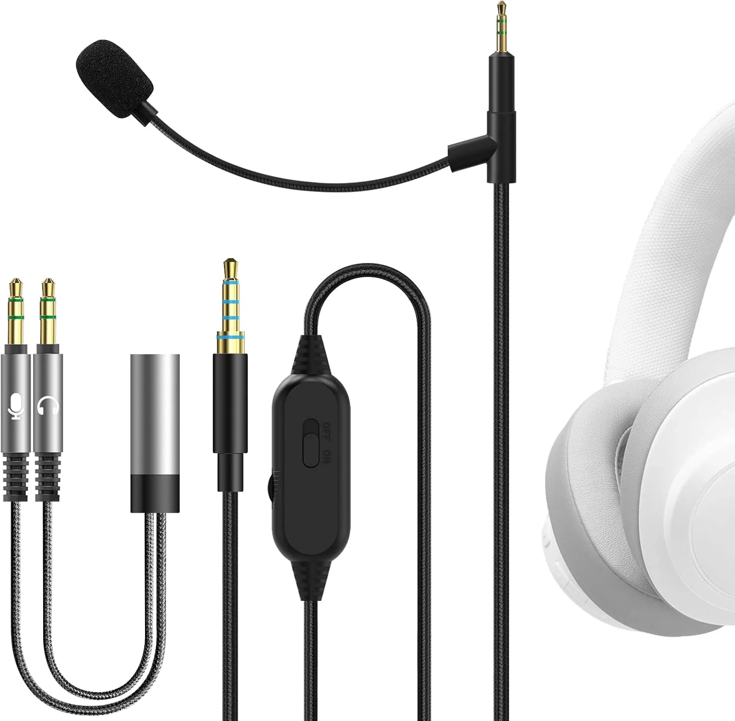 کابل هدفون بوم میکروفون Geekria سازگار با JBL Tune 770NC، Live 500BT، جک 2.5 میلی‌متری، سیم جایگزین بافته شده نایلونی با میکروفون بوم و ولوم برای بازی و جلسات (مشکی/1.7 متر)