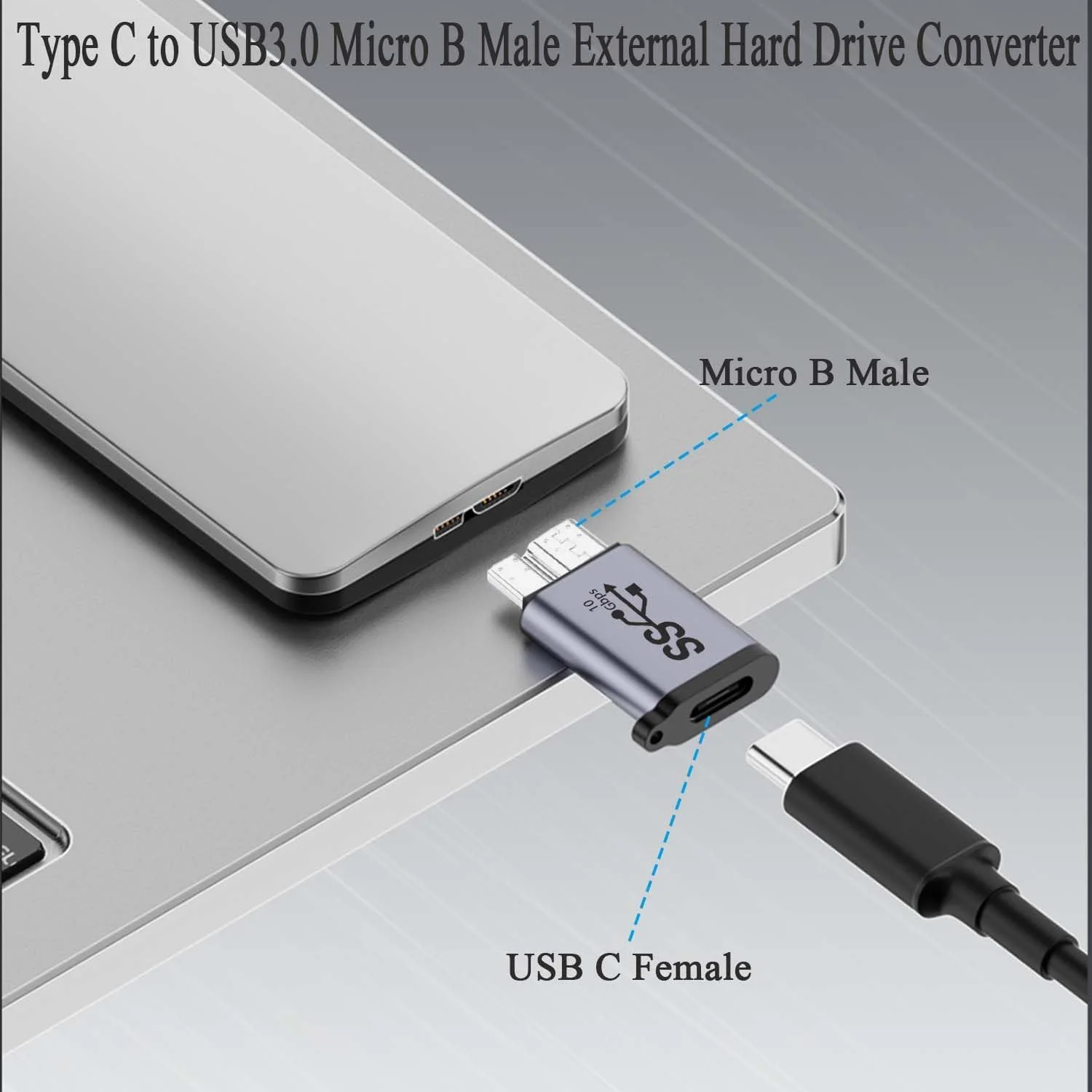 تبدیل مادگی USB C به نری Micro B با سرعت بالا، انتقال داده 10 گیگابیت بر ثانیه، شارژ برای هارد اکسترنال، SSD، تبلت، دوربین، لپ تاپ، 2 عدد