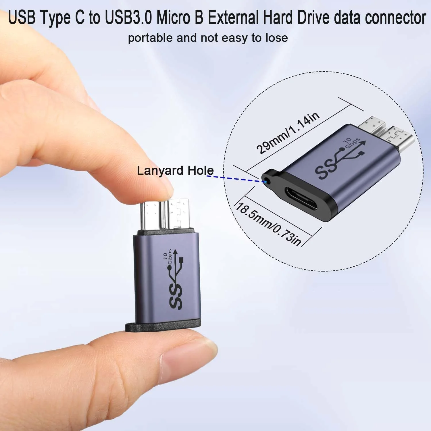 تبدیل مادگی USB C به نری Micro B با سرعت بالا، انتقال داده 10 گیگابیت بر ثانیه، شارژ برای هارد اکسترنال، SSD، تبلت، دوربین، لپ تاپ، 2 عدد