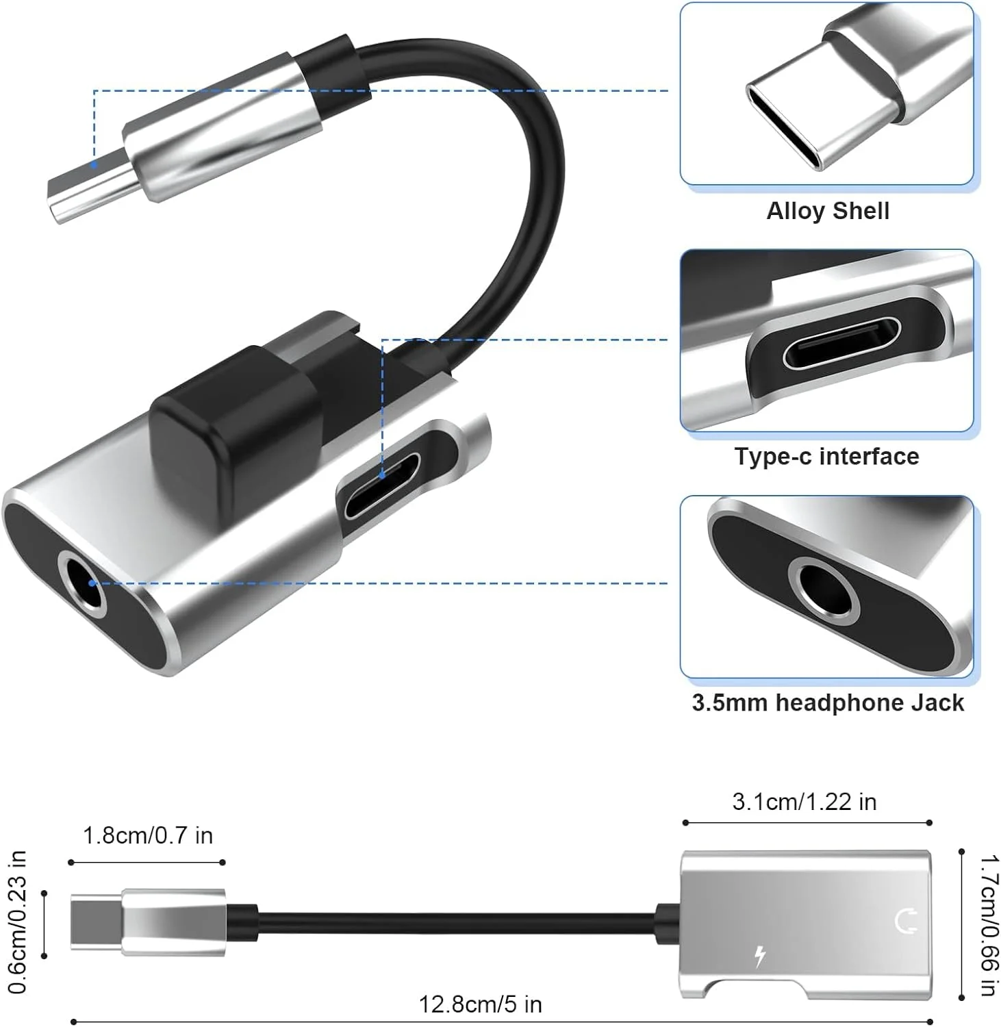 تبدیل USB-C به جک هدفون 3.5 میلیمتری و شارژر، آداپتور 2 در 1 USB-C به AUX با DAC با وضوح بالا و کابل دانگل شارژ سریع سازگار با سری Galaxy/Pixel/Note تبدیل USB-C به جک هدفون 3.5 میلیمتری و شارژر، آداپتور 2 در 1 USB-C به AUX با DAC با وضوح بالا و کابل دانگل شارژ سریع سازگار با سری Galaxy/Pixel/Note
