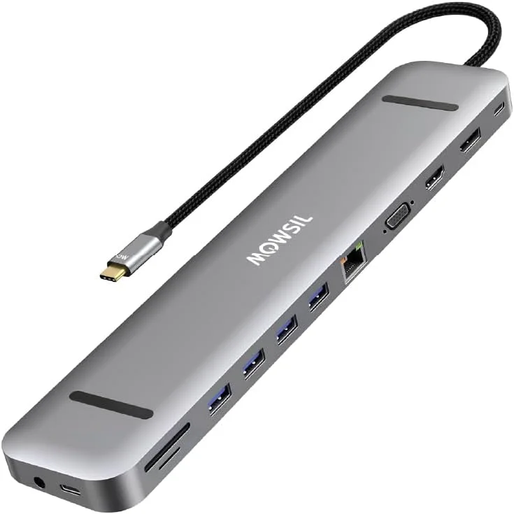 داک استیشن 13 در 1 USB C موسیل با شارژ 100 واتی PD، 1 HDMI 4K@60Hz، Dp1.4V 60Hz، VGA، اترنت، کارت خوان TF/SD، Type C PD 100w، جک صوتی 3.5 میلی متری و 4 USB 3.0، داک Type C برای ویندوز و مک OS