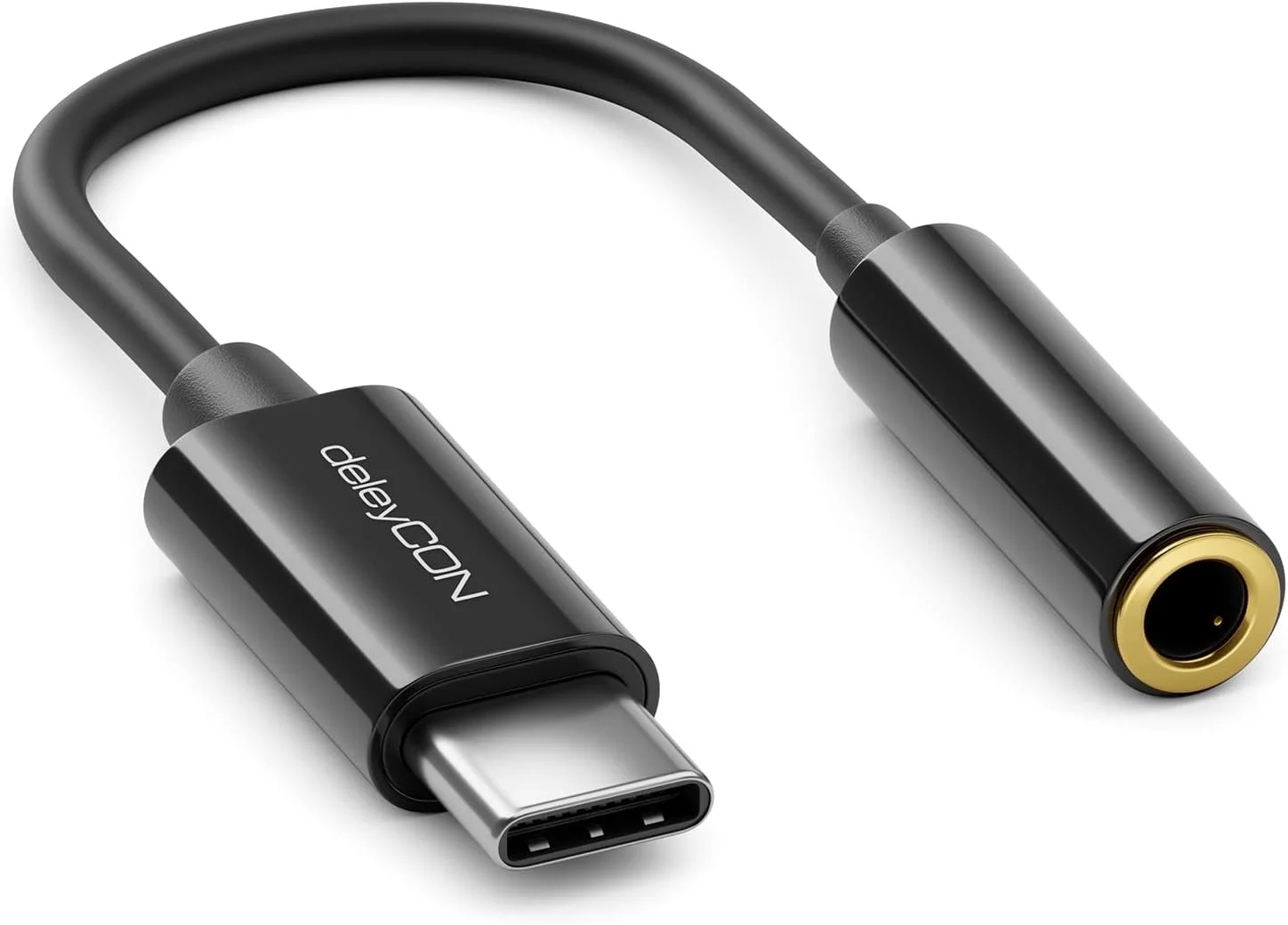 تبدیل USB-C به جک 3.5 میلی‌متری deleyCON برای تبلت، گوشی هوشمند، کابل صوتی جک 3.5 میلی‌متری، هدست، تلفن همراه، 10 سانتی‌متر، مشکی