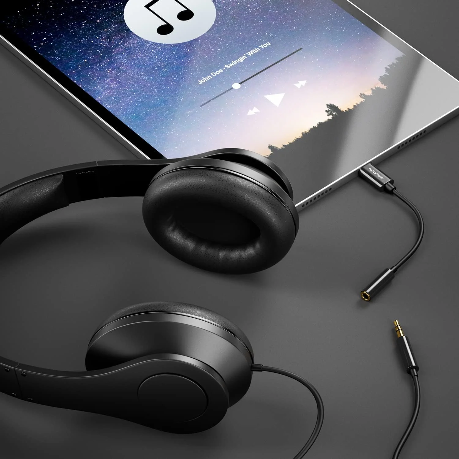 تبدیل USB-C به جک 3.5 میلی‌متری deleyCON برای تبلت، گوشی هوشمند، کابل صوتی جک 3.5 میلی‌متری، هدست، تلفن همراه، 10 سانتی‌متر، مشکی
