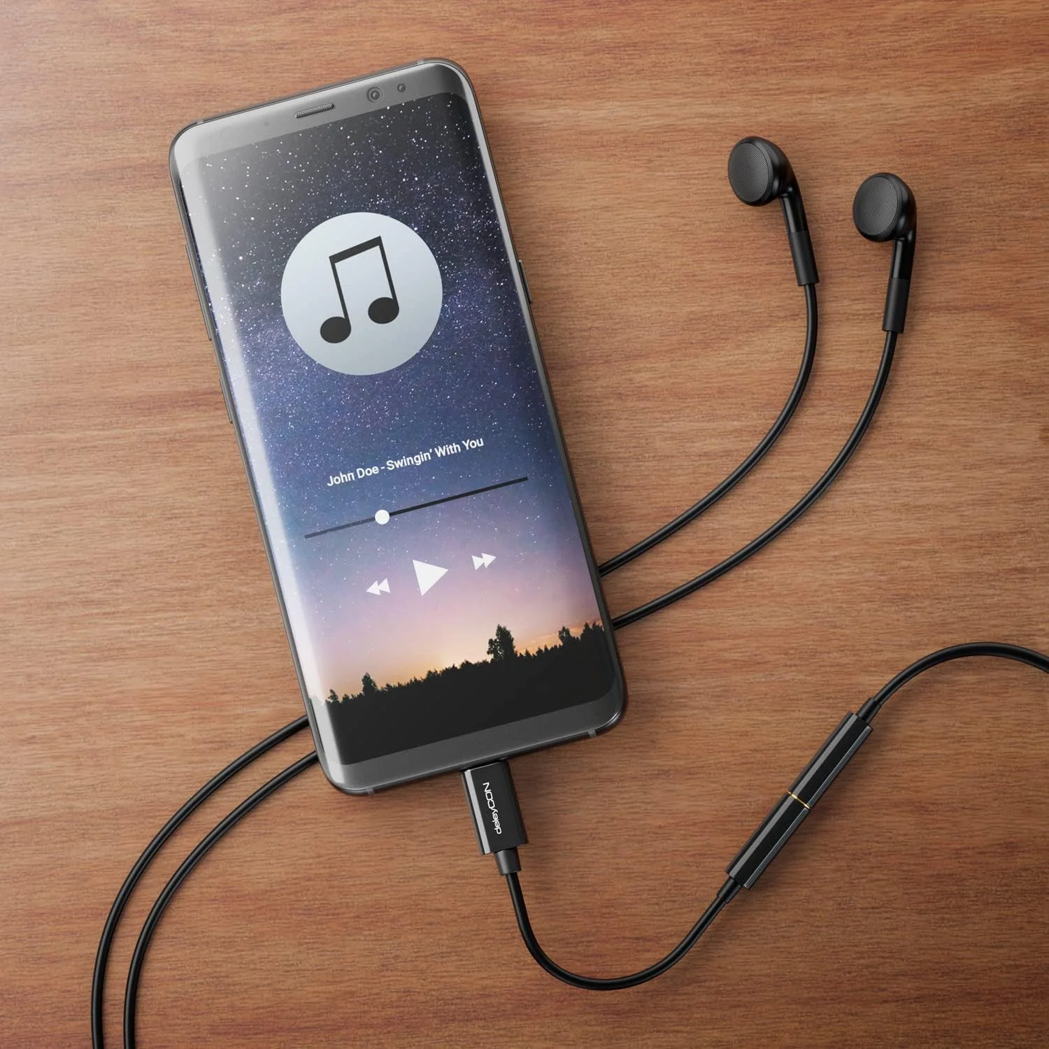 تبدیل USB-C به جک 3.5 میلی‌متری deleyCON برای تبلت، گوشی هوشمند، کابل صوتی جک 3.5 میلی‌متری، هدست، تلفن همراه، 10 سانتی‌متر، مشکی