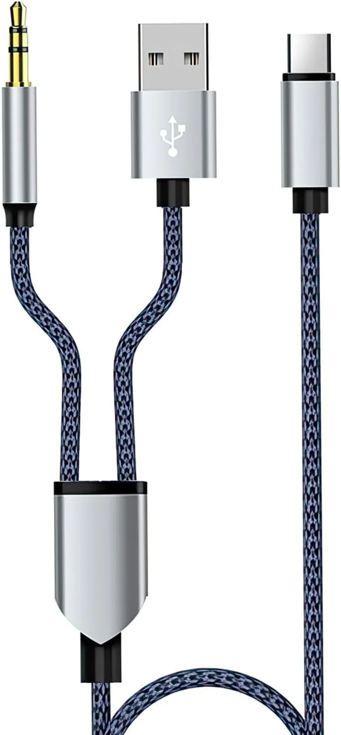 کابل صوتی AUX دو منظوره USB-C به 3.5 میلی‌متری با قابلیت شارژ، کابل 1.2 متری با روکش نایلونی بافته شده مقاوم، آداپتور جک هدفون USB Type-C برای استریو ماشین و شارژر تلفن