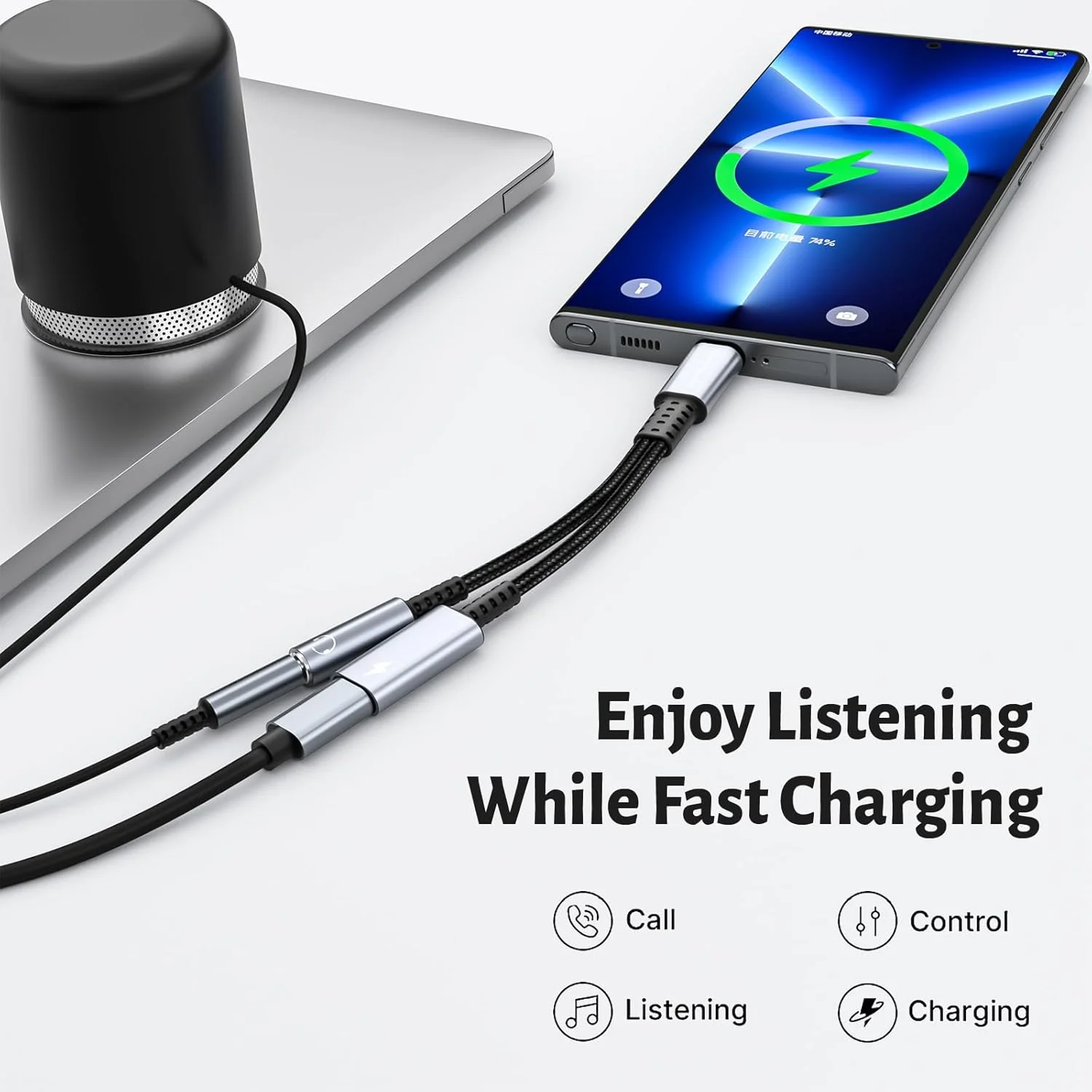 آداپتور USB C به جک هدفون و شارژر ChengYaocable، کابل تبدیل USB C به AUX 3.5 میلی‌متری 2 در 1 با شارژ سریع 60 واتی برای Samsung Galaxy S23/S22/S21 Ultra، Pixel و غیره