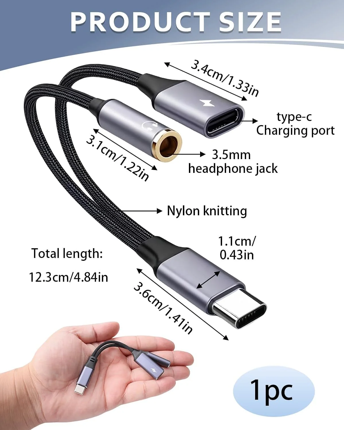 آداپتور 2 در 1 USB-C به جک 3.5 میلی‌متری صدا و شارژر، USB Type-C به AUX صدا با شارژ سریع 15 واتی PD، سازگار با iPhone 16/15 Pro Max، Galaxy S24/S23 Ultra، iPad Pro (خاکستری)