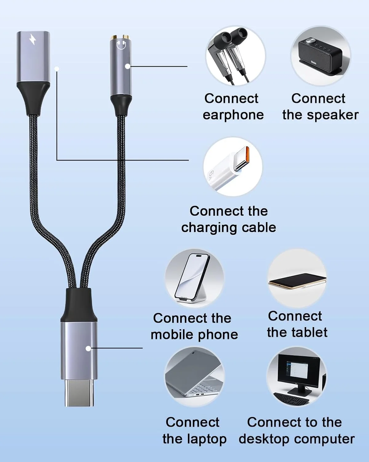آداپتور 2 در 1 USB-C به جک 3.5 میلی‌متری صدا و شارژر، USB Type-C به AUX صدا با شارژ سریع 15 واتی PD، سازگار با iPhone 16/15 Pro Max، Galaxy S24/S23 Ultra، iPad Pro (خاکستری)