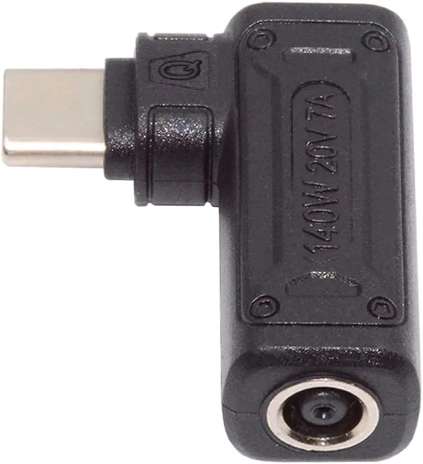 کابل تبدیل جک DC با ورودی 6.0x1.4 میلی‌متر به USB-C Type-C زاویه‌دار 90 درجه با توان 140 واتی برای شارژ لپ‌تاپ و تلفن