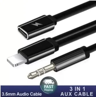 تبدیل کننده صدا AUX-24 سه در یک، کابل شارژ AUX و جک 3.5 میلی متری، پشتیبانی از پخش موسیقی، شارژ، اتصال آسان برای تلفن های هوشمند، تبلت ها، کابل تقسیم کننده صدا میکروفون موسیقی برای جک کامپیوتر