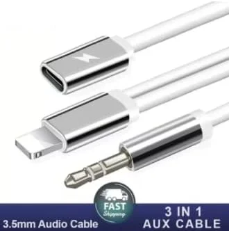 تبدیل کننده صدا AUX-24 سه در یک، کابل شارژ AUX و جک 3.5 میلی متری، پشتیبانی از پخش موسیقی، شارژ، اتصال آسان برای تلفن های هوشمند، تبلت ها، کابل تقسیم کننده صدا میکروفون موسیقی برای جک کامپیوتر