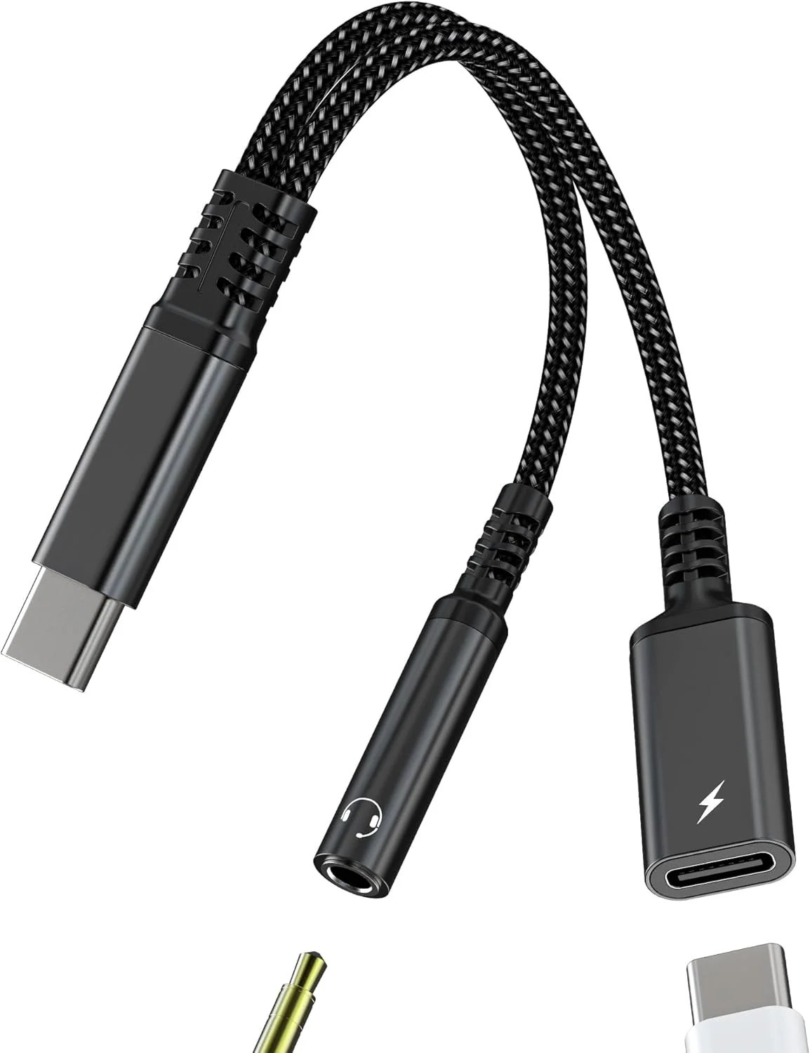 آداپتور USB-C به 3.5mm صدا، دانگل شارژر، کابل 2 در 1 DAC Type C Aux Splitter، سازگار با iPhone 15 16 Pro Max و iPad، سازگار با Samsung Galaxy S24 S23 Ultra Note10 S9، لوازم جانبی جک هدفون