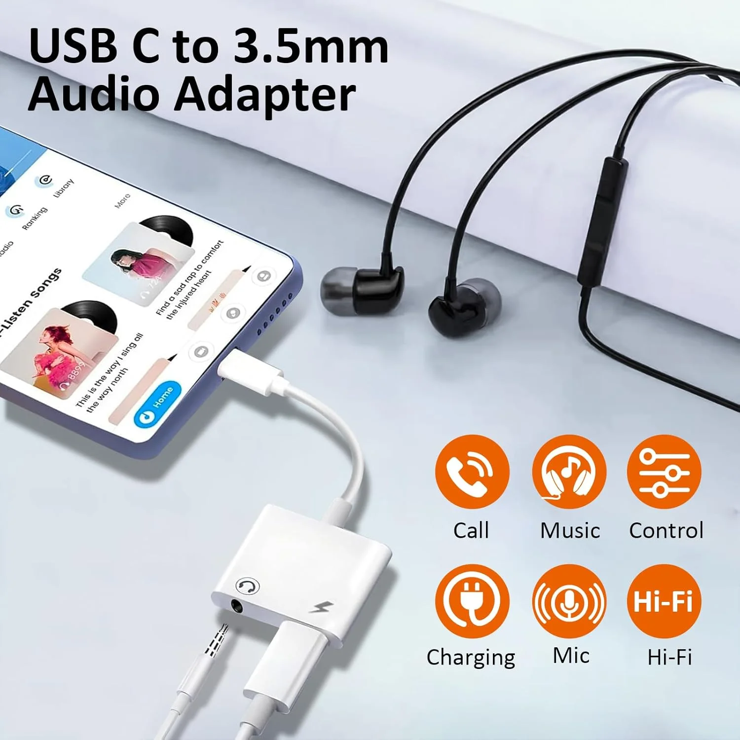 آداپتور USB C به جک هدفون 3.5 میلی‌متری و شارژر APAKA، پورت شارژ سریع 2 در 1 USB Type C به Aux Audio با توان 60 وات، سازگار با i-Phone 15 Pro Max، Gala-xy S23، i-Pad Pro، Mac-Book