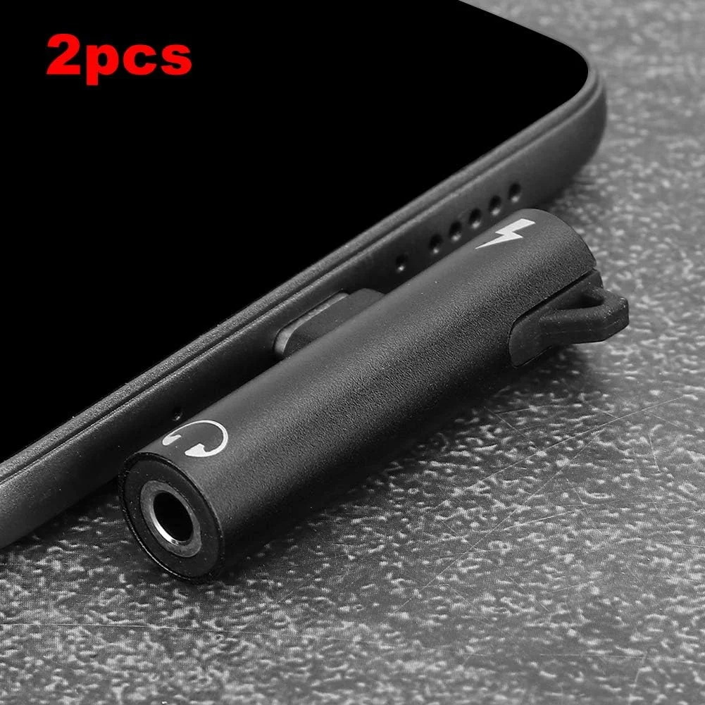 آداپتور Type C به USB C و صوتی 3.5 میلی‌متری، 2 عدد تبدیل کننده USB-C به جک هدفون و پورت C مادگی شارژ، اسپلیتر USB C زاویه دار برای تلفن و تبلت (مشکی)