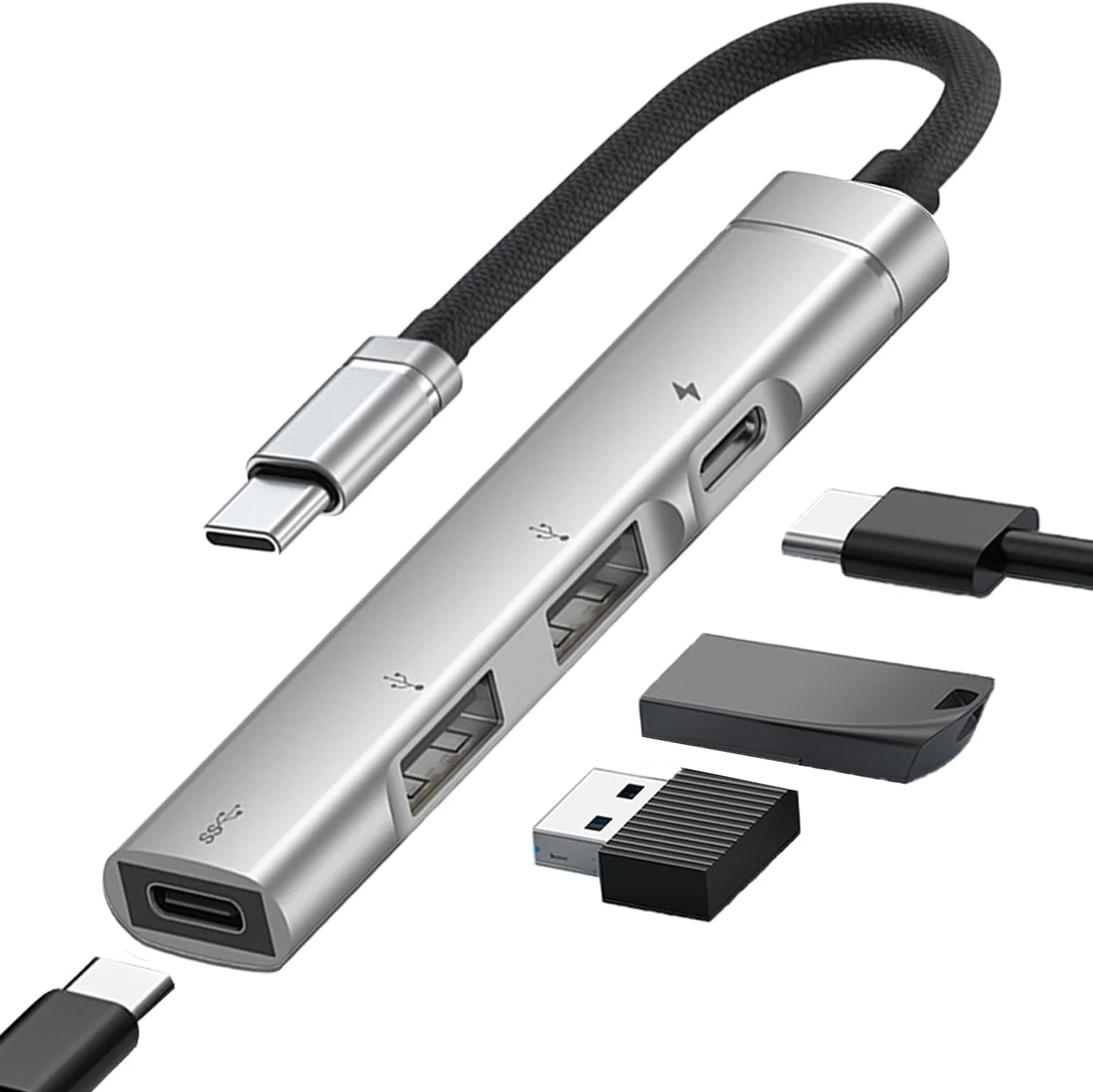 آداپتور USB C چهار پورت با پورت های هدفون و شارژ Type C، هاب آلومینیومی USB C برای آیفون 15/16، آیپد ایر/پرو، مک بوک، XPS، آی مک مینی، لپ تاپ/تبلت/تلفن های بیشتر