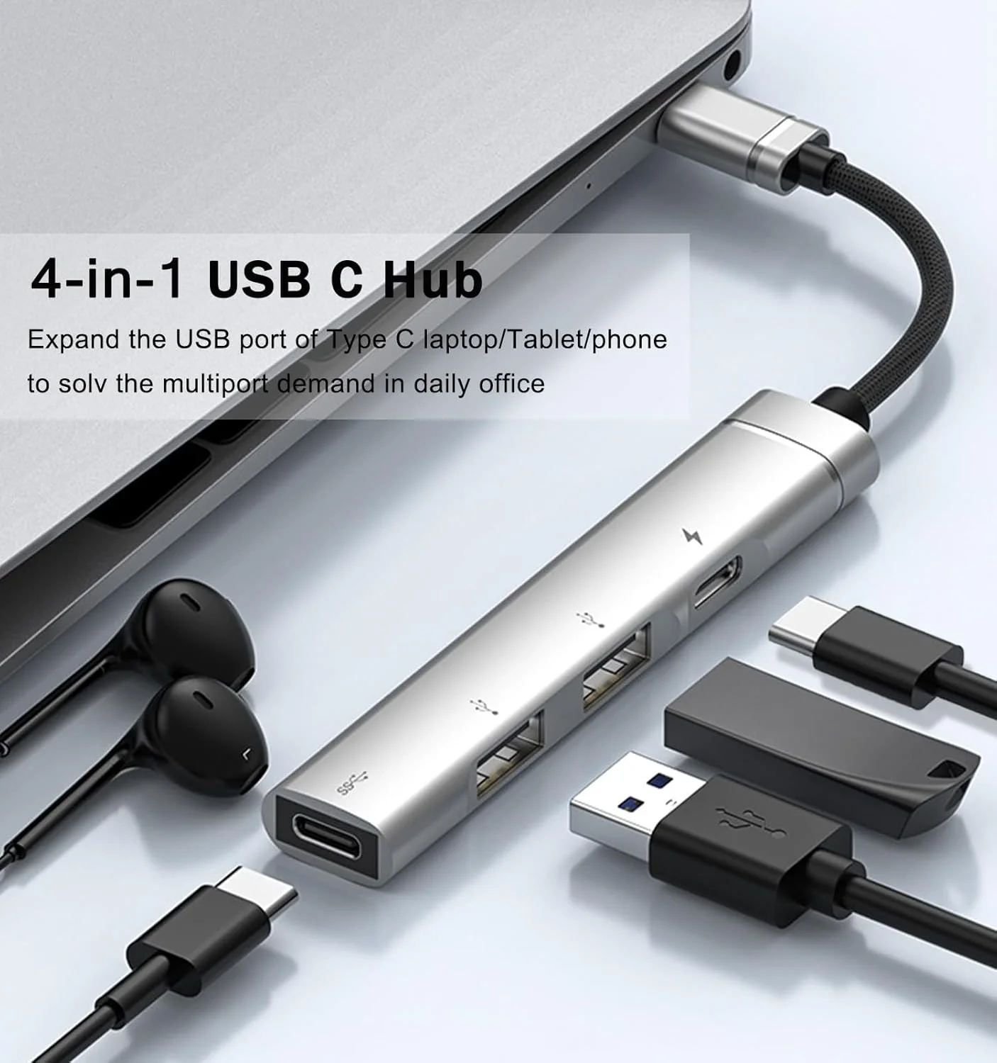 آداپتور USB C چهار پورت با پورت های هدفون و شارژ Type C، هاب آلومینیومی USB C برای آیفون 15/16، آیپد ایر/پرو، مک بوک، XPS، آی مک مینی، لپ تاپ/تبلت/تلفن های بیشتر