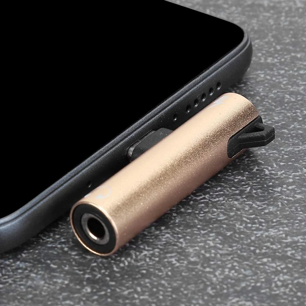 آداپتور Type C به USB C و صوتی 3.5 میلی‌متری، 2 عدد تبدیل کننده USB-C به جک هدفون Aux و درگاه C مادگی شارژ، اسپلیتر USB C زاویه دار برای تلفن و تبلت (طلایی)