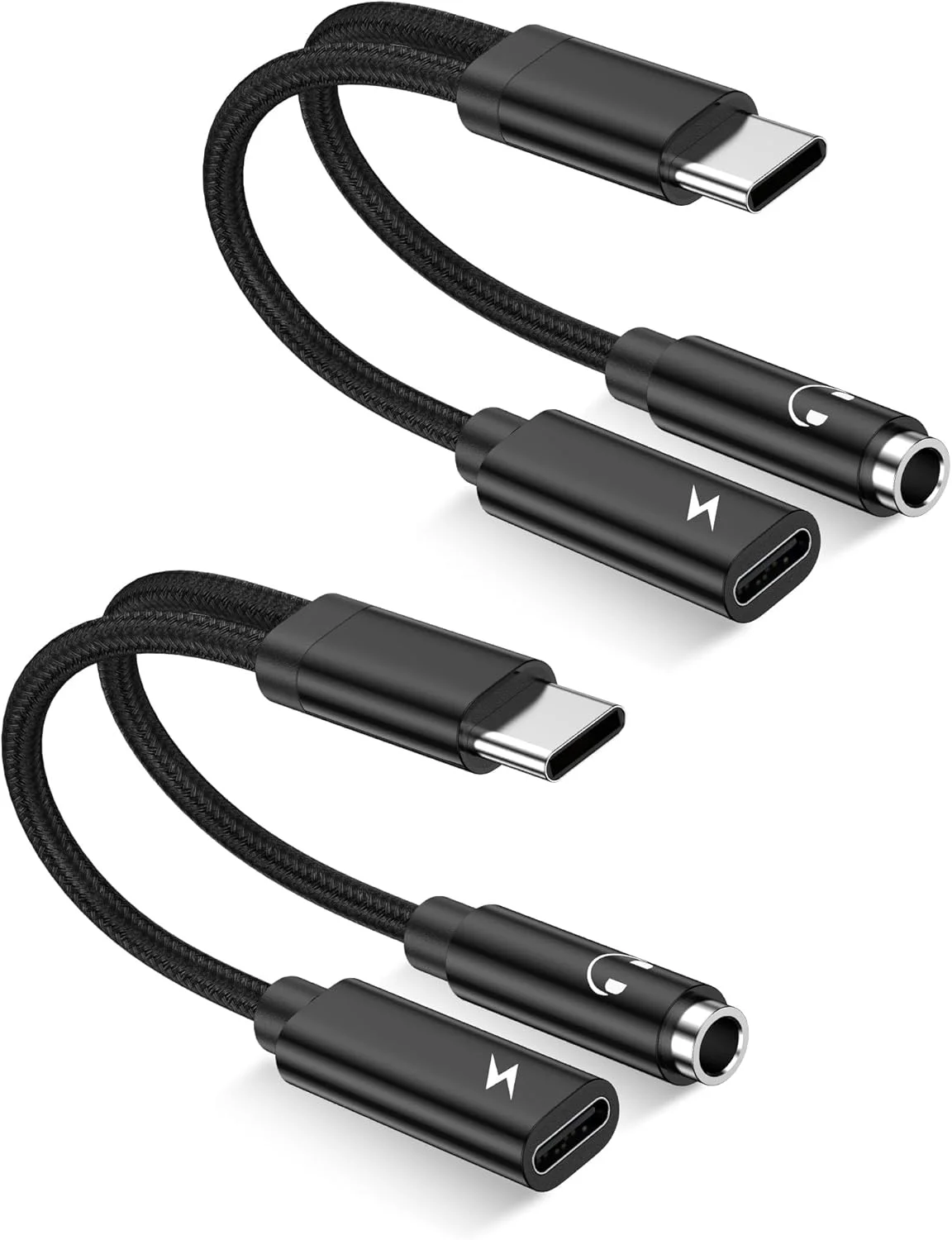 تبدیل USB C به AUX 3.5 میلی‌متری 2 در 1، دانگل اندروید C به C با شارژ سریع برای Samsung Galaxy، آداپتور جک هدفون Apple iPhone 16 15، آداپتور سیم صدا AUX با توان 60 وات PD، تبدیل کننده AUX نر به ماده (2 عدد)