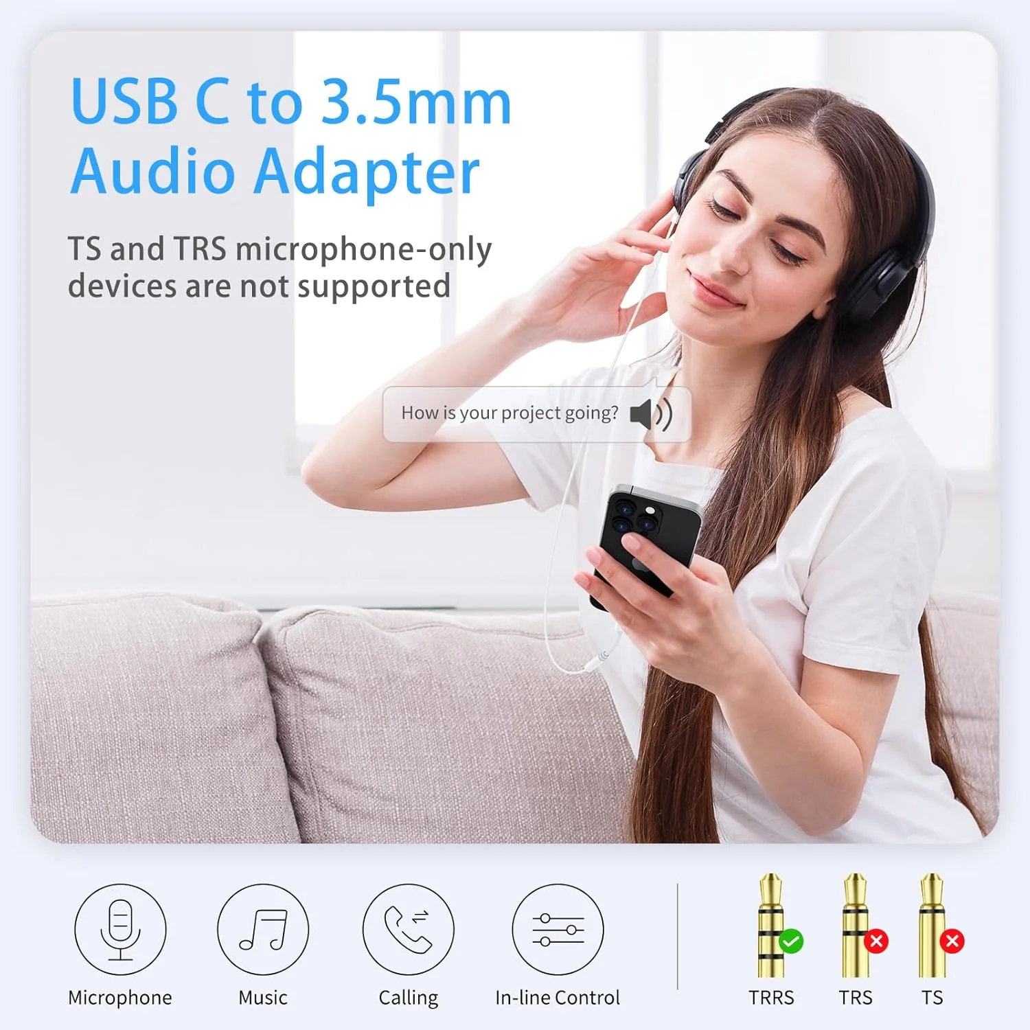 آداپتور USB C به جک 3.5 میلی متری، کابل تبدیل USB Type C به جک هدفون صدا و شارژ با DAC سازگار با iPhone 15 Plus Pro Max/16 Pro Max، Samsung Galaxy S24 Ultra S23 S20 iPad Pro/Air Pixel