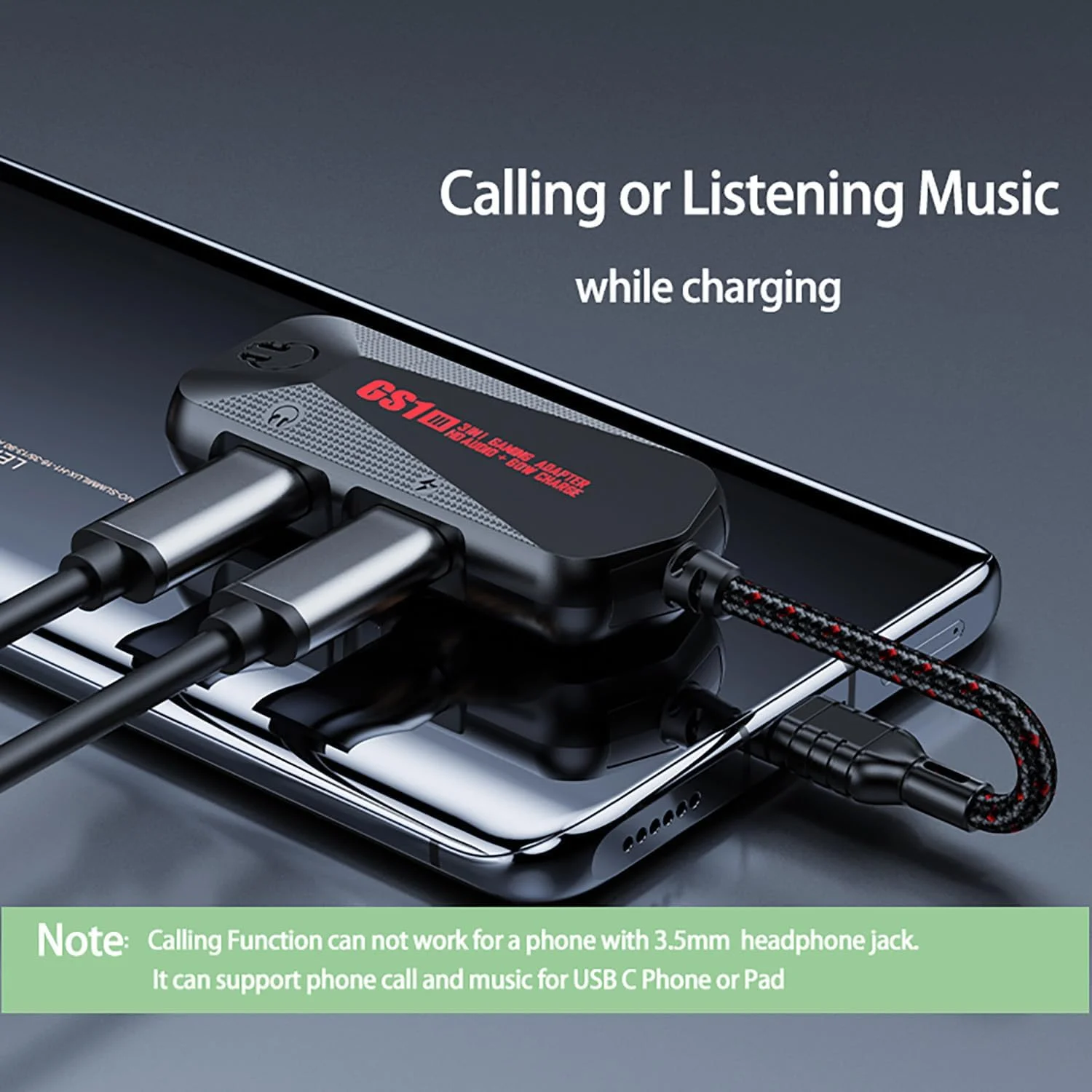 آداپتور صوتی و شارژر 3 در 1 USB C به 3.5 میلی‌متری / USB C با وضوح بالا 32 بیتی Aux به USB C با شارژ سریع PD 60W دانگل کابل برای آیفون 16/15 پرو مکس/گلکسی/آیپد پرو/ایر (GS1-USBC 180°)